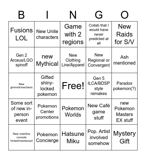 Pokemon Day 2024 Bingo Card