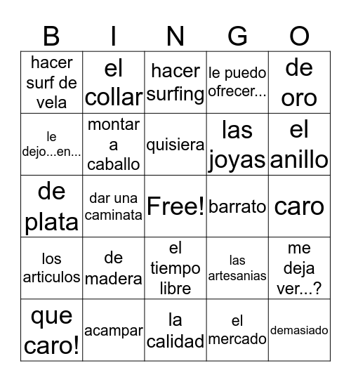 Souvenir Bingo Card