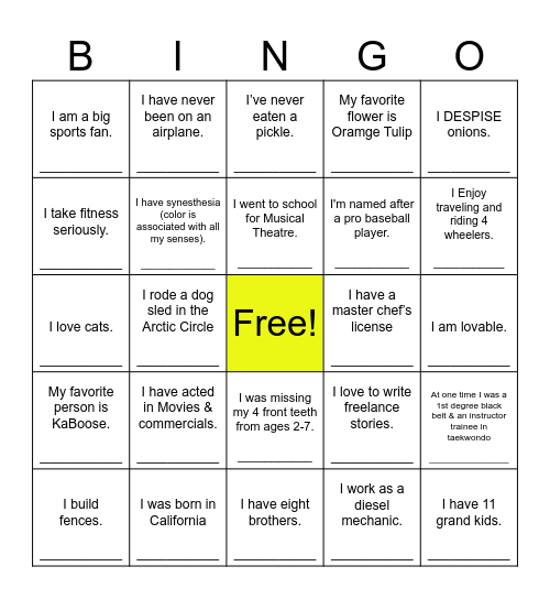 Production Team Party Bingo Card