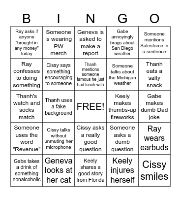 Engagement Team Bingo Card