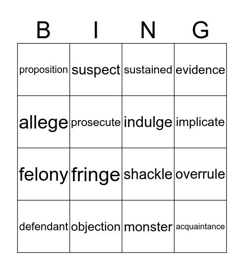 Monster Bingo Card