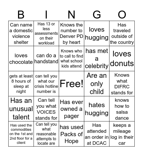 Intake Bingo  Bingo Card