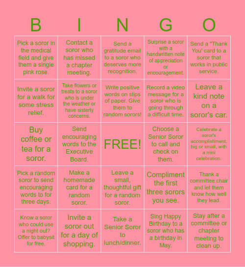 RANDOM ACTS OF SISTERLINESS Bingo Card