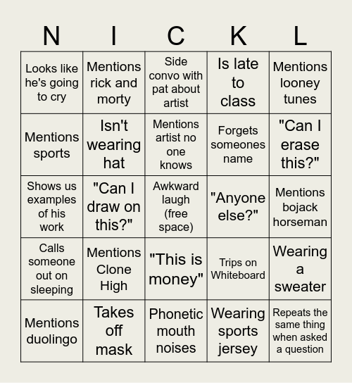 Nick Leysens Bingo Card