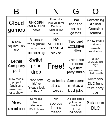 Uly's Nintendo Bingo Card