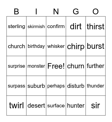er/ir/ur Bingo Card