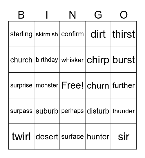 er/ir/ur Bingo Card