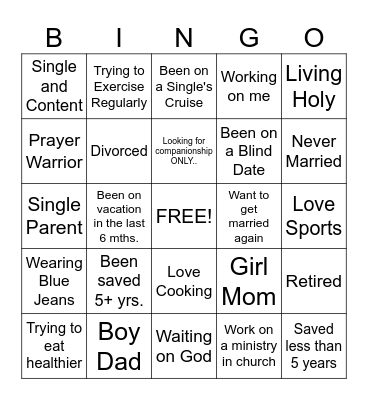 Singles Bingo Card
