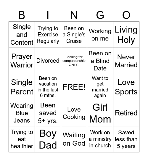 Singles Bingo Card