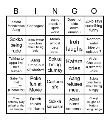 Avatar bingo Card