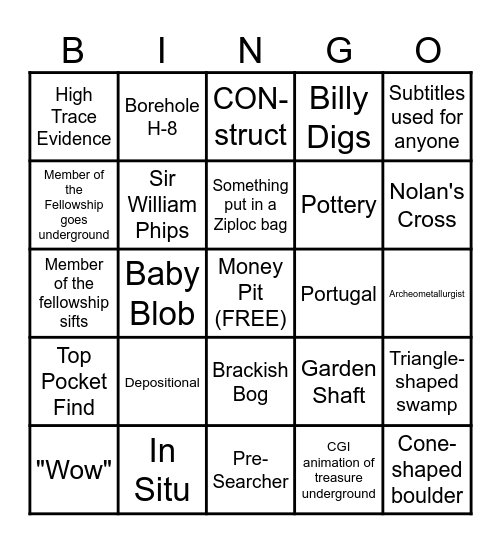 Curse of Oak Island Bingo Card