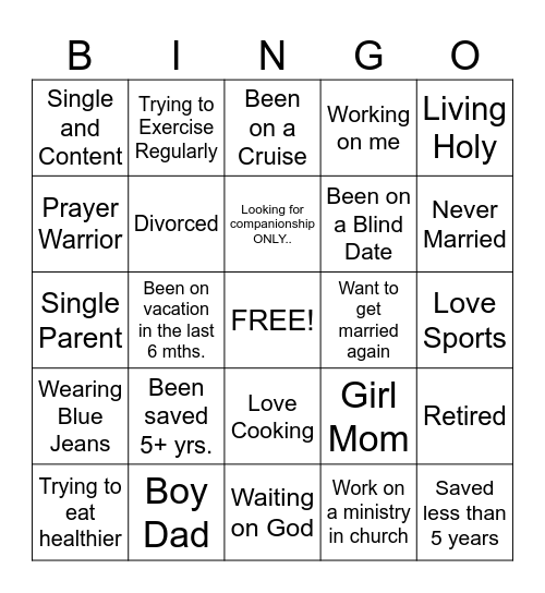Singles Bingo Card