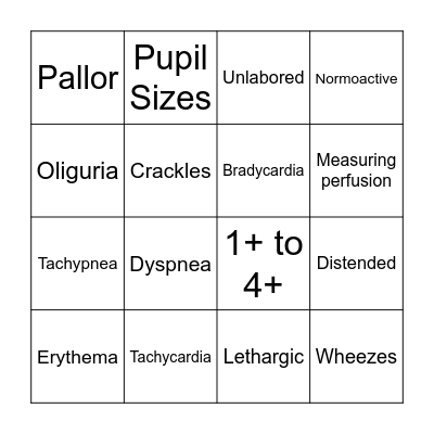 Nursing Assessment Bingo Card