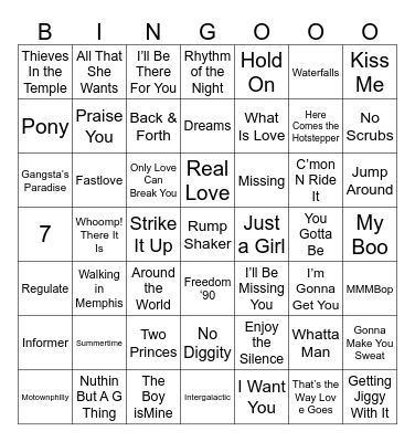 90's Hits Bingo Card