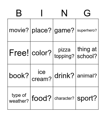 What is your favorite... Bingo Card