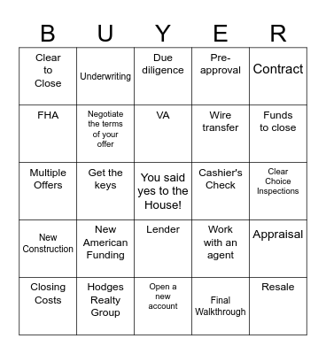 Welcome Home! Bingo Card