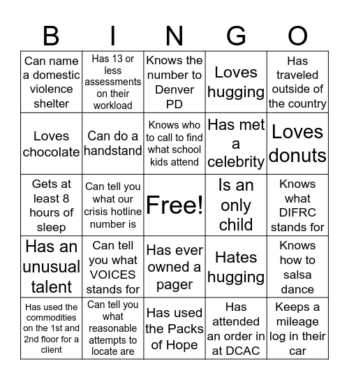 Intake Bingo  Bingo Card