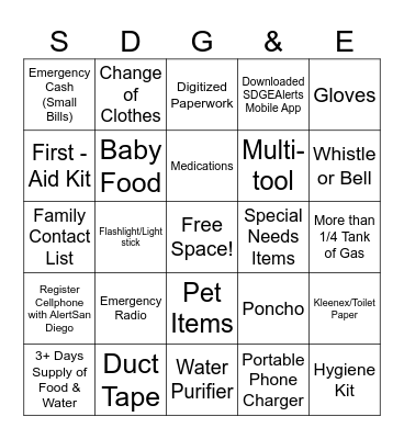 Emergency Preparedness Bingo Card