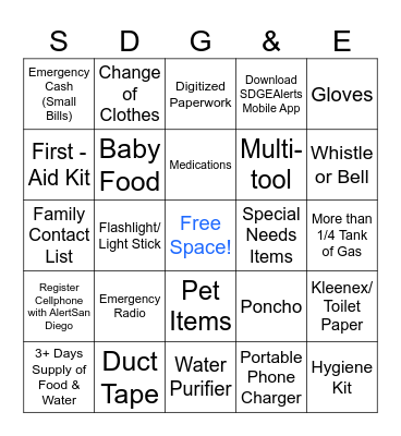 Emergency Preparedness Bingo Card