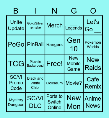 Pokemon Direct Bingo Card