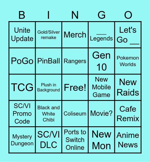 Pokemon Direct Bingo Card