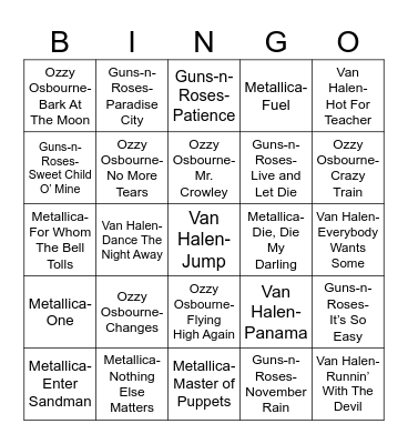 Radio Bingo Monsters of Metal Bingo Card