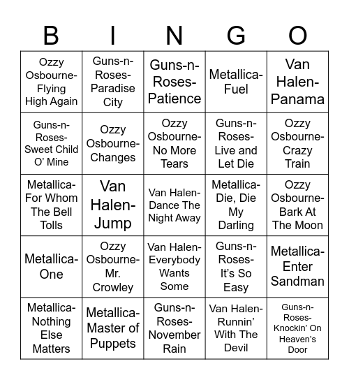 Radio Bingo Monsters of Metal Bingo Card