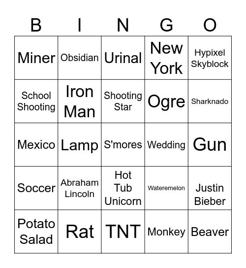 Infinite Craft Bingo Card