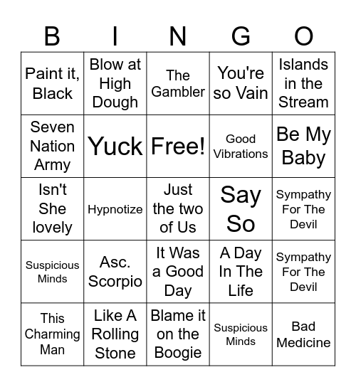 Music Bingo Card