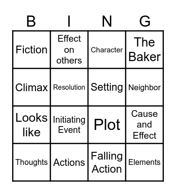 Fictional Elements Bingo Card