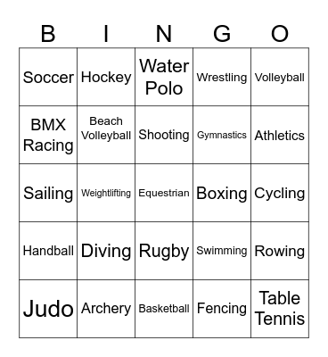 Olympic Sports Bingo Card