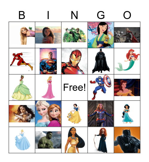 Superheroes & Princesses Bingo Card