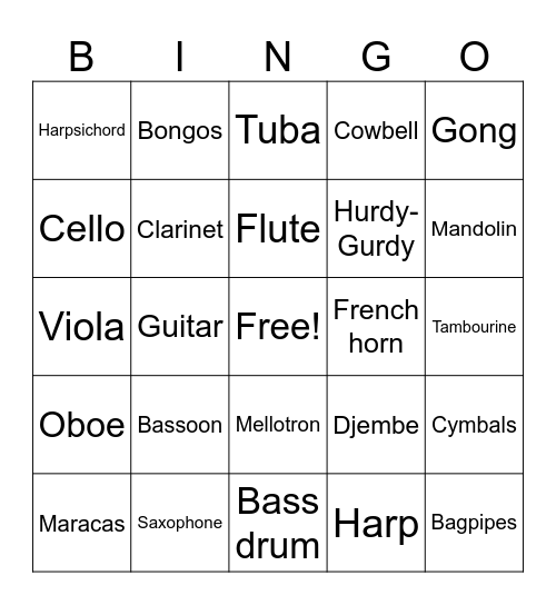 Instrument Bingo Card