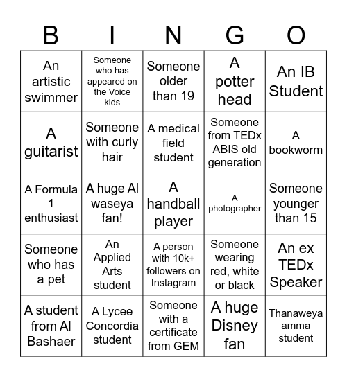 TEDx ABIS Bingo Card