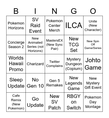Pokemon Presents 2024 Bingo Card