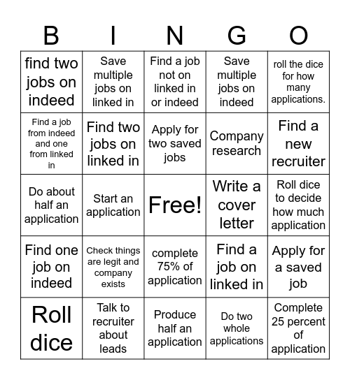Job Hunting Bingo Card
