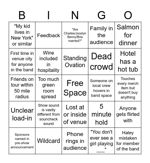 Sing & Swing Bingo Card