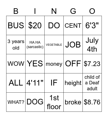 Untitled Bingo Card