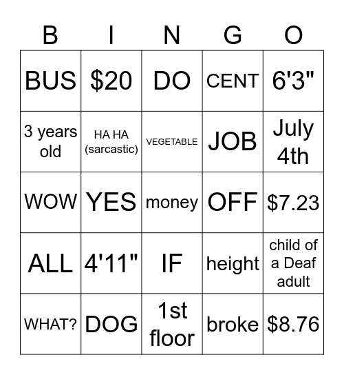 Untitled Bingo Card