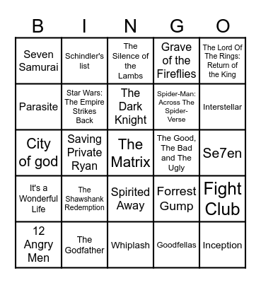 TOP 25 MOVIES Bingo Card