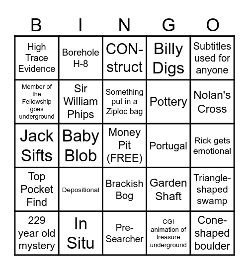 Curse of Oak Island Bingo Card