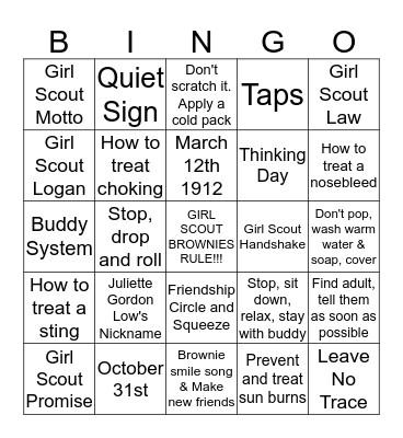 Brownie Girl Scout Sharp-Eze Bingo Card