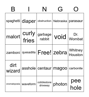 Infinite Craft BINGO Card