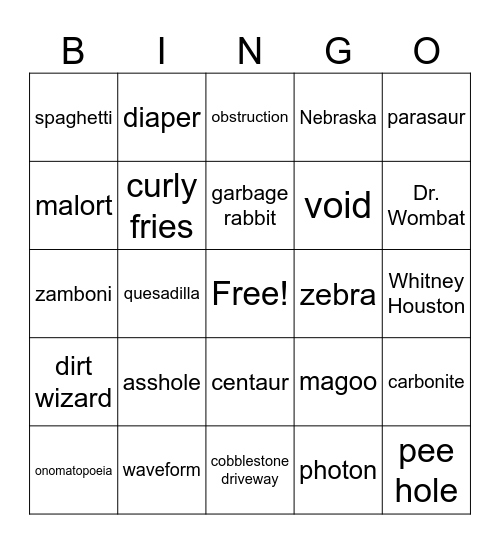 Infinite Craft BINGO Card