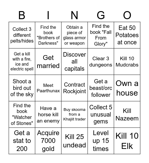 Skyrim Bingo Card