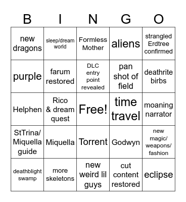 Elden Ring DLC Trailer Bingo Card