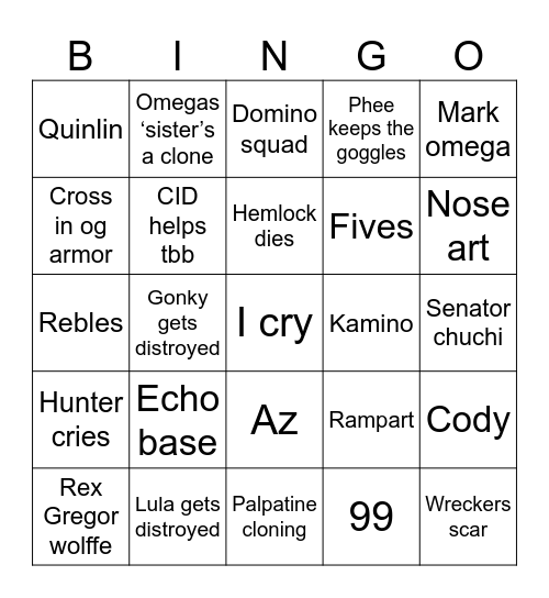 Tbb season 3 Bingo Card