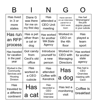 CEO Bingo Card