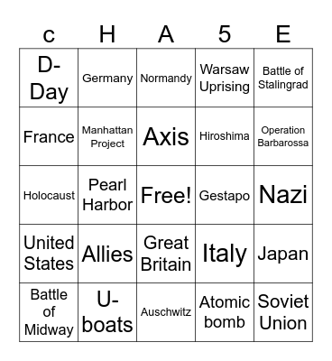 NAZI BINGO Card