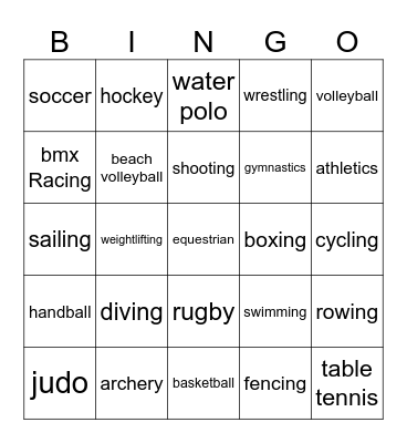 Olympic Sports Bingo Card